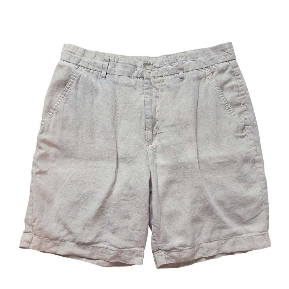 Zara Women's Medium Shorts Beige 100% Linen Casual Summer Beach‎ Relaxed Fit